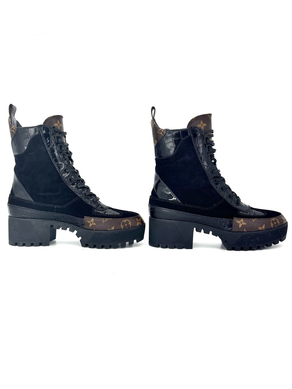 Louis Vuitton Laureate Logo Monogram Croc Emboss Platform Ankle Boots 39 - Picture 6 of 10